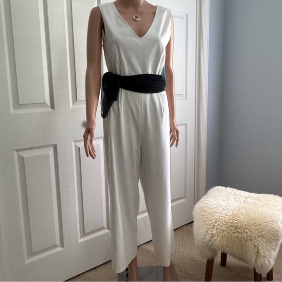 ANTONIO MELANI V-NECK WOMEN’S JUMPSUIT IVORY LINEN SIZE:4 - Picture 1 of 11